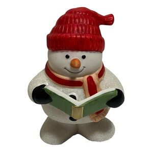 Vintage Frosty Friends Snowman w Book Sugared Porcelain HJ&G Figurine
